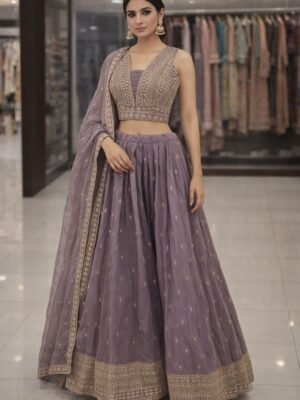 Designer Mauve Embroidered Lehenga Set with Dupatta