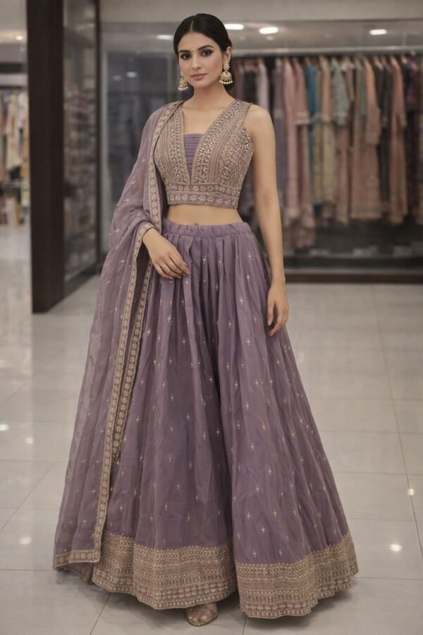 Designer Mauve Embroidered Lehenga Set with Dupatta