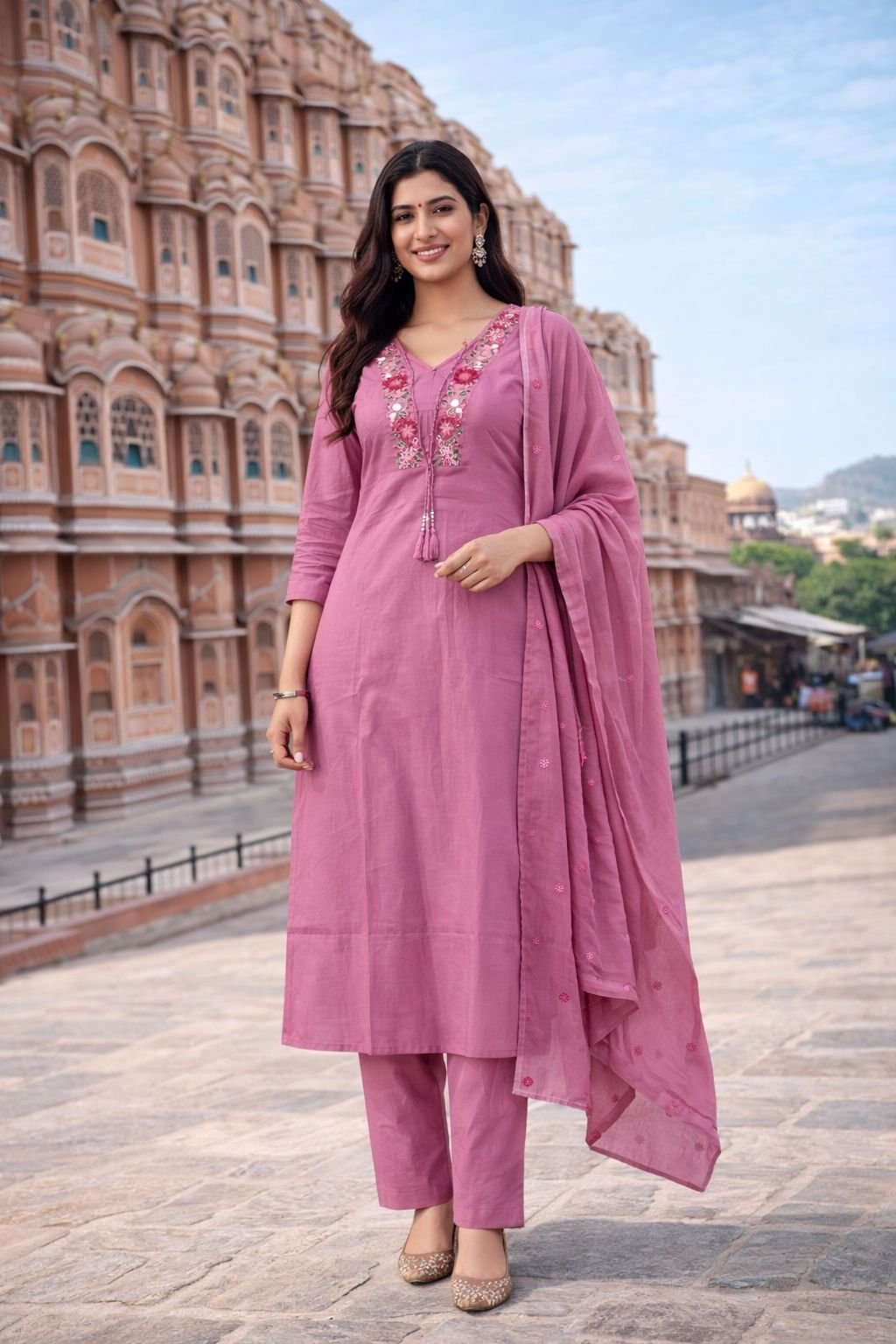 Elegant Sky Blue Embroidered Kurta Set with Dupatta