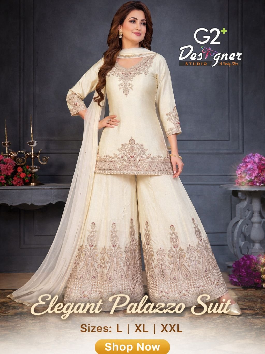 Elegant Embroidered Palazzo Suit Set with Dupatta
